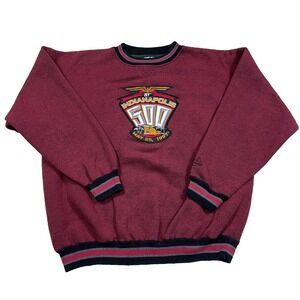 Vintage Indy 500 Sweatshirt Men LXL Marron Crewneck 90s Waffle Knit Ringer Race